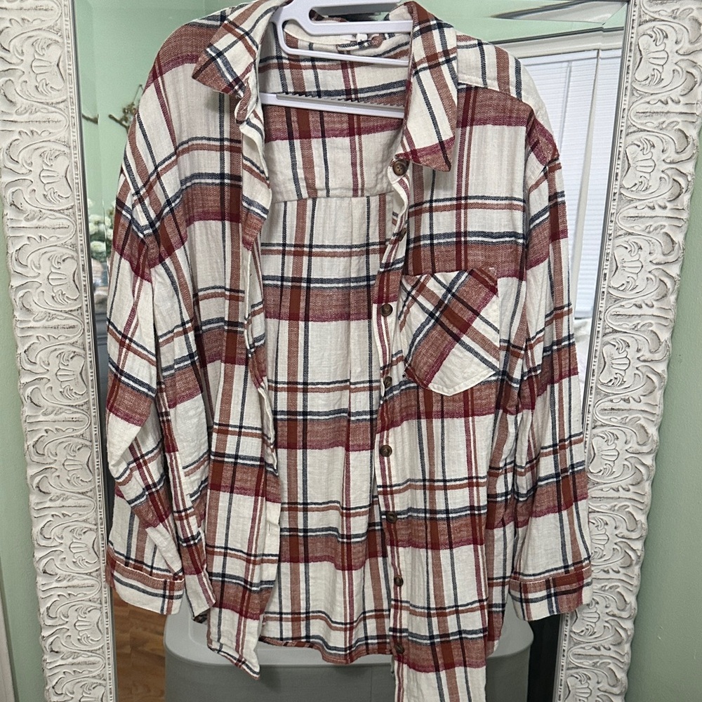 Maurices Red and White Plaid Shirt